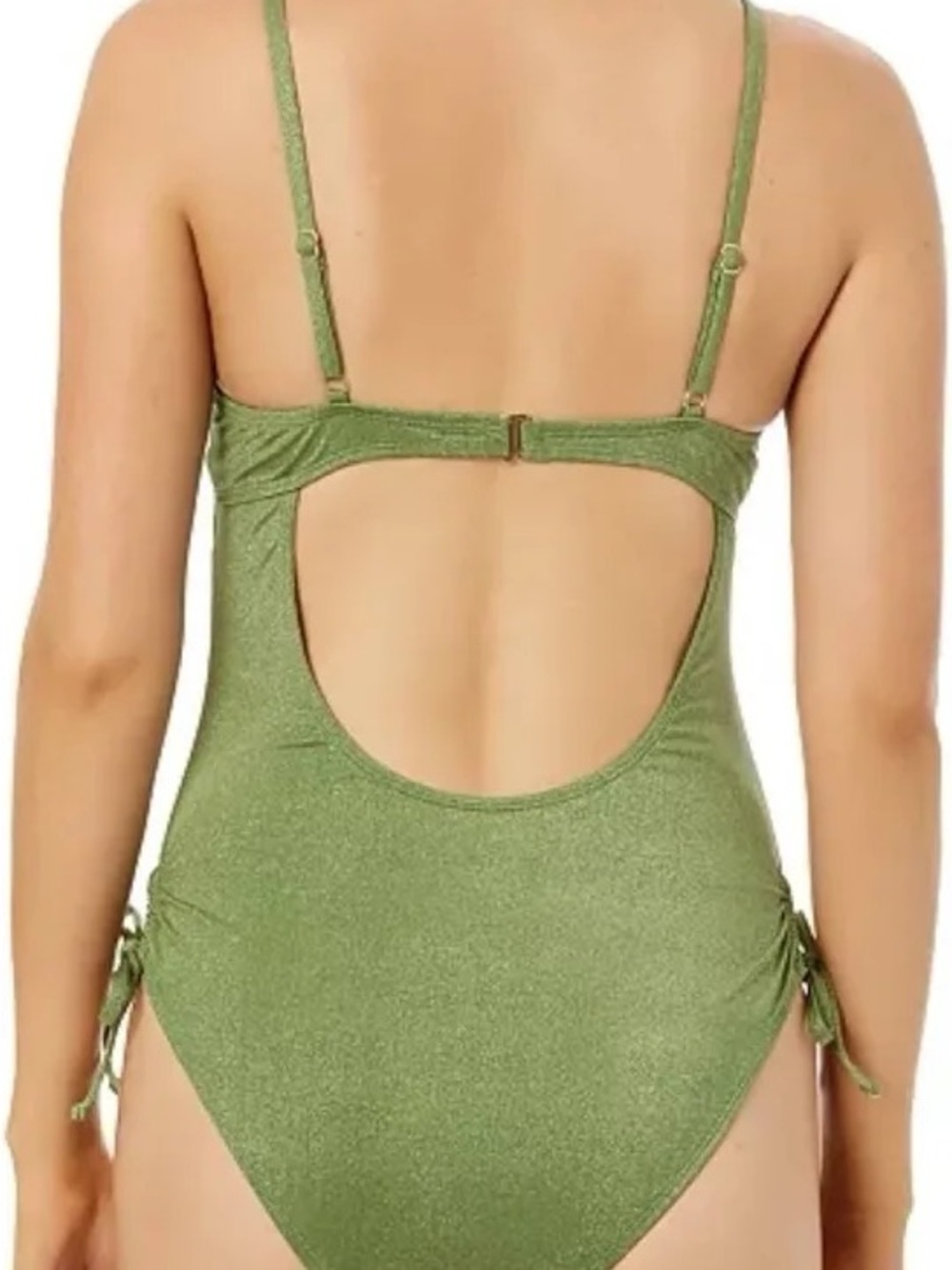 Salt + Cove Lurex Shimmer Green One-Piece Swimsuit with Side Drawstrings XL - Picture 7 of 9